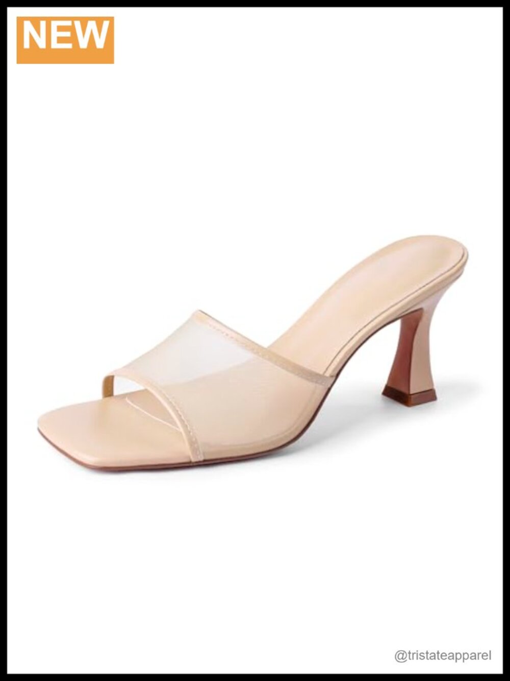 Kitten Heel Mesh Mule Sandals Open Square Toe Slip On Heels